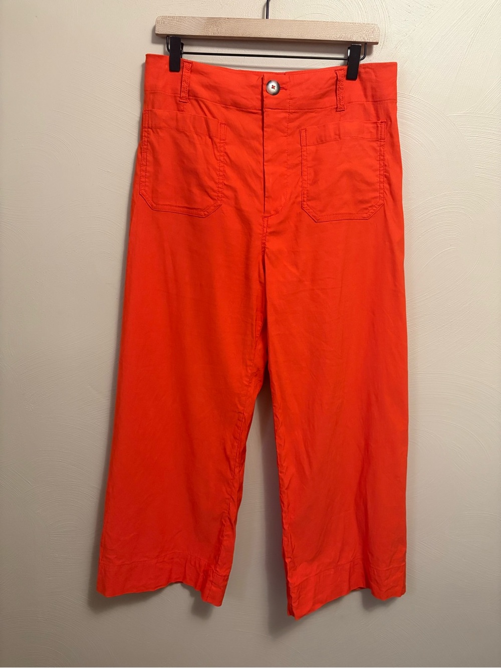 Anthropologie Maeve The Colette Cropped Wide-Leg Trousers Orange Red Size 31 - Picture 5 of 13